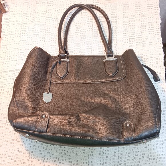 London Fog black faux leather large tote bag purse - Picture 2 of 14